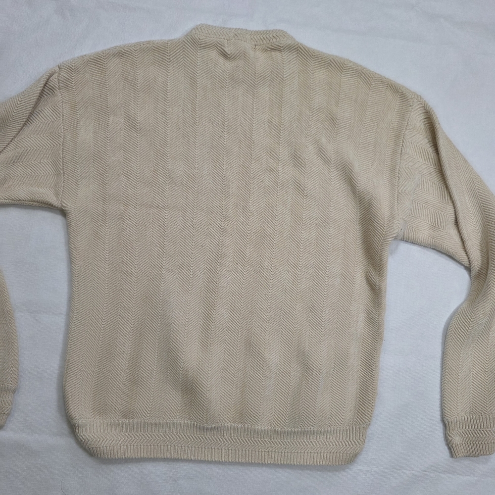 Vintage Chaps Ralph Lauren Sweater Men’s Large Beige Cream Cotton Knit Crewneck - Picture 3 of 6